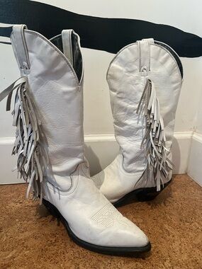 Fringe Leather Western Boots - White Women's Cowboy Boots